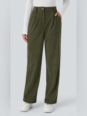 High Waisted Zipper Pocket Corduroy Casual Pants
